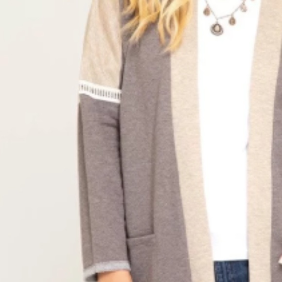 Open Front Color Block Cardigan - Picture 4 of 4